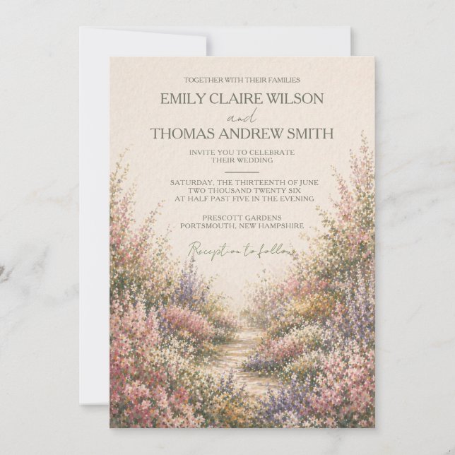 Invitación de Boda para Jardín Romántico (Anverso)