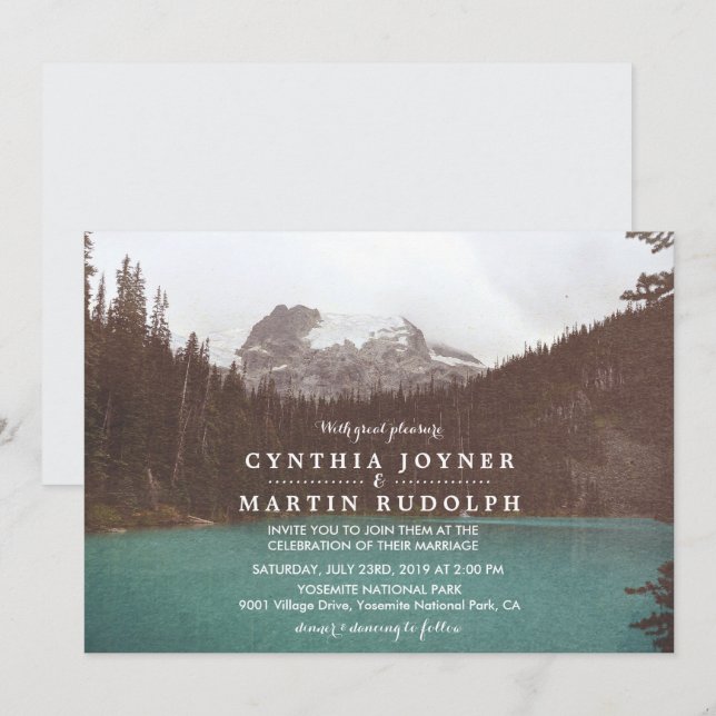 Invitación de boda para lago de montaña rústico (Anverso / Reverso)