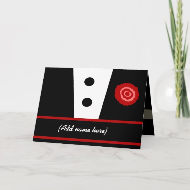 Invitación de Boda para Padrino - Esmoquin con Ros (Anverso)