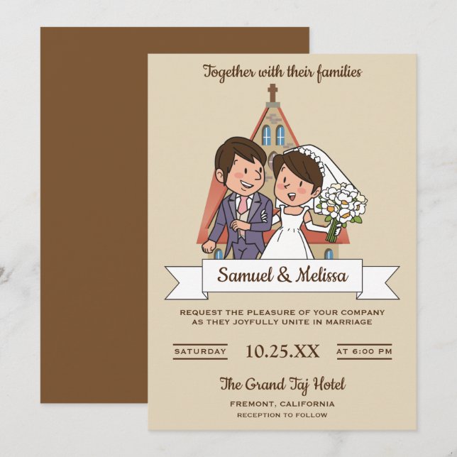 Invitación de boda para pareja de novios lindos (Anverso / Reverso)
