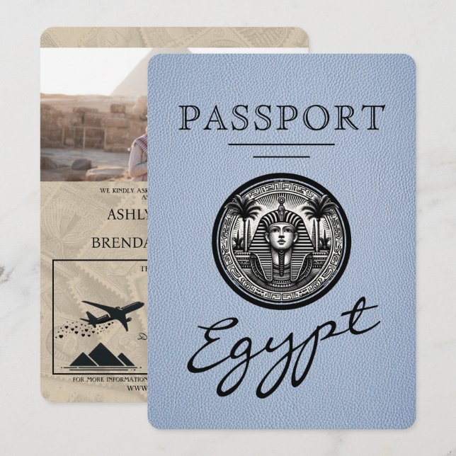 Invitación de boda para pasaporte azul polvoriento (Anverso / Reverso)