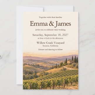 Invitación de boda para puesta de sol en viñedo