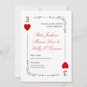 Invitación de boda para trío de 3 Corazones