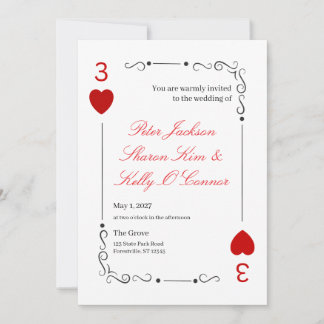 Invitación de boda para trío de 3 Corazones