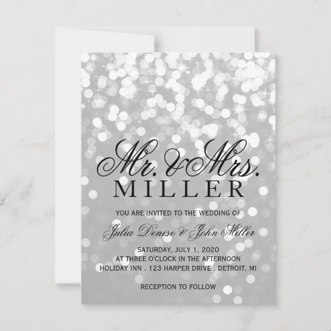 Invitación de Boda - Pareja Brillante Gris Platead (Anverso)