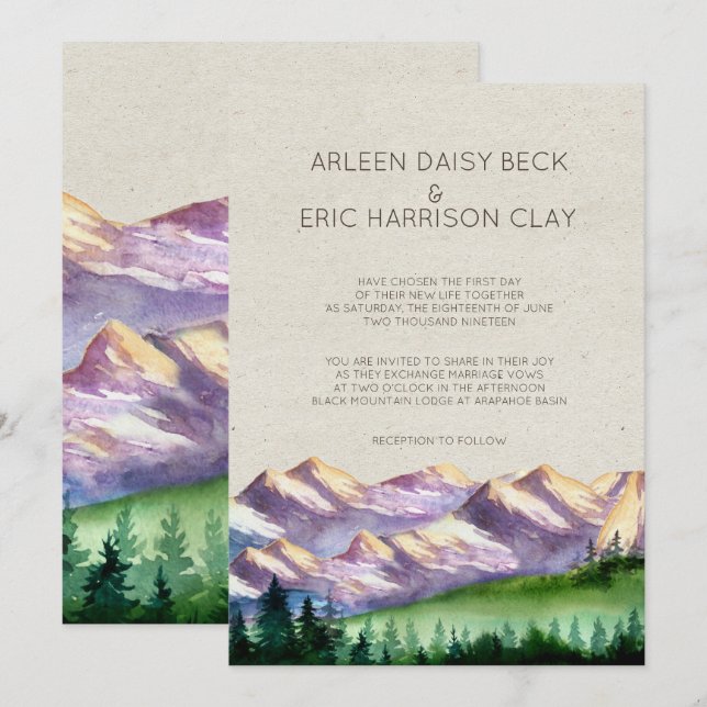 Invitación de Boda/partido de montaña (Anverso / Reverso)