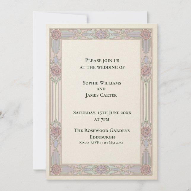 Invitación de boda Pastel Art Déco Geométrico (Anverso)