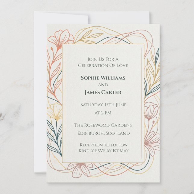 Invitación de boda Pastel Art Nouveau (Anverso)