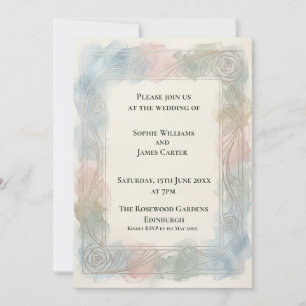 Invitación de boda Pastel Art Nouveau Acuarela