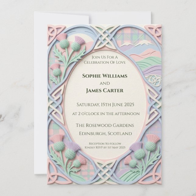 Invitación de boda Pastel Celtic Highland (Anverso)