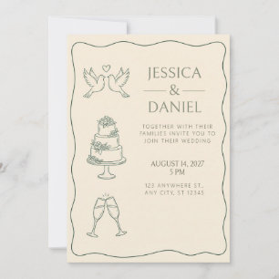 Invitación de boda Pastel de Paloma Verde Bosque
