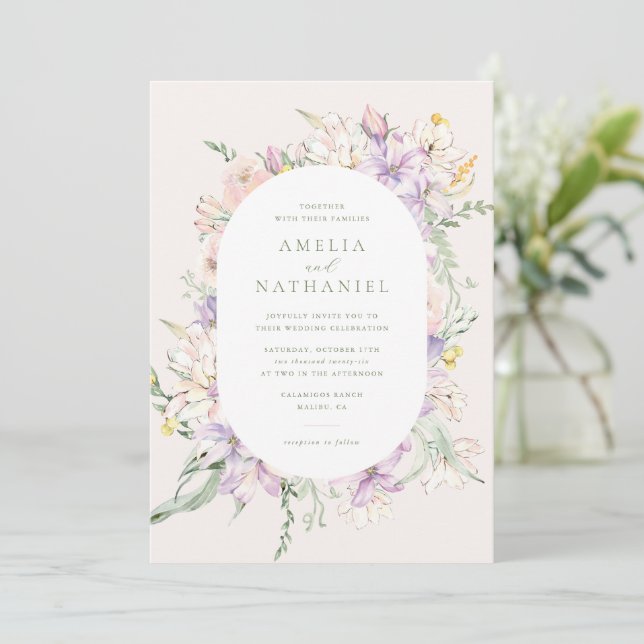 Invitación de boda Pastel Garden (Anverso de pie)