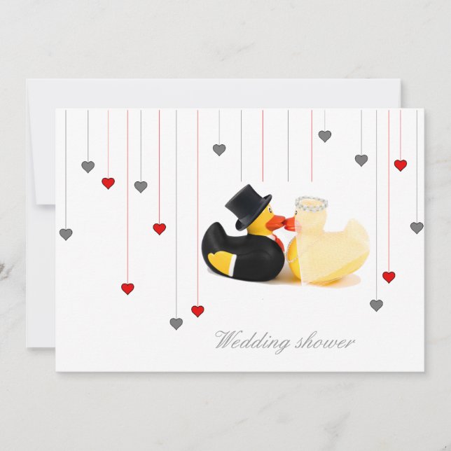 Invitación de boda patos 2 y dos corazones (Anverso)