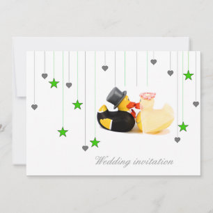 Invitación de boda patos estrellas y corazones