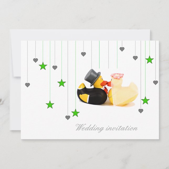 Invitación de boda patos estrellas y corazones (Anverso)