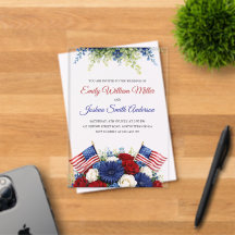 Invitación de boda patriótica con bandera del 4 de