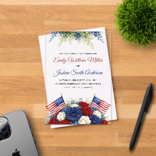 Invitación de boda patriótica con bandera del 4 de