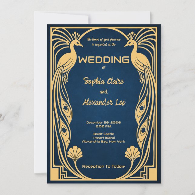 Invitación de boda Peacock Fantasy Deco (Anverso)