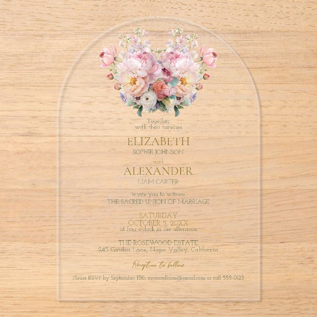 Invitación de boda Peony Whisper (Anverso)