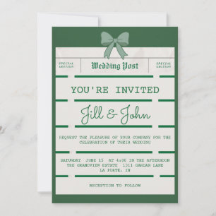 Invitación de boda periódico vintage con lazo