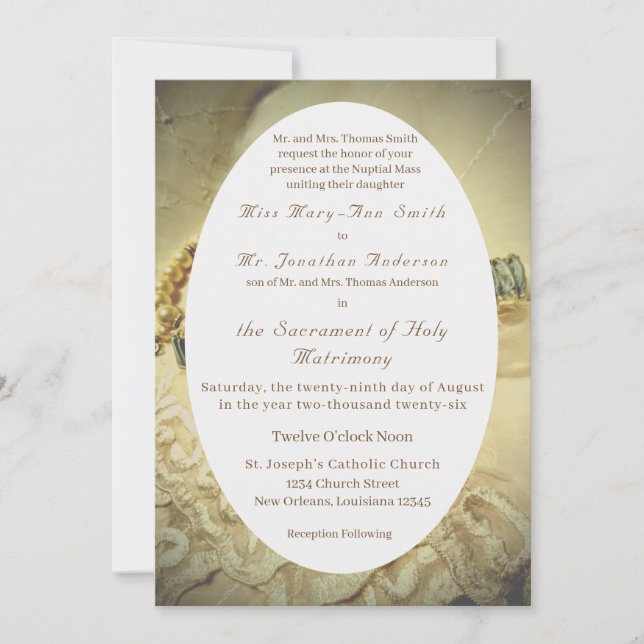 Invitación de boda Perlas y Encaje (Anverso)