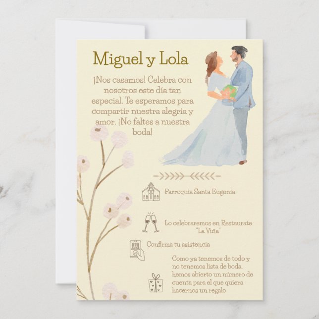 Invitación de Boda  Personalizable  (Anverso)