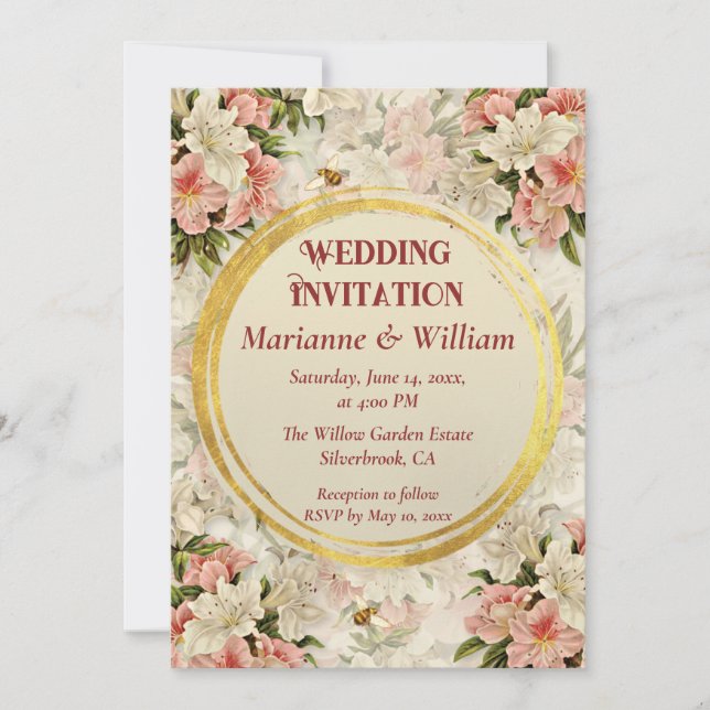 Invitación de boda personalizable con flores román (Anverso)