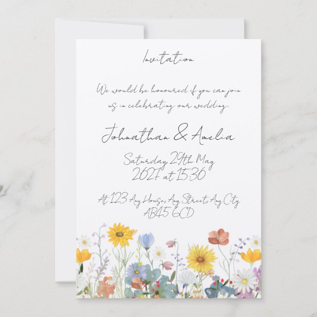 Invitación de boda personalizable con flores silve (Anverso)