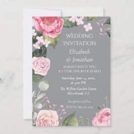 Invitación de boda personalizable con rosas rosada