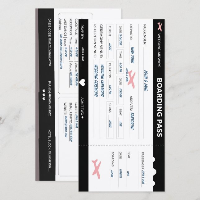 Invitación de boda personalizable con tarjeta de e (Anverso / Reverso)