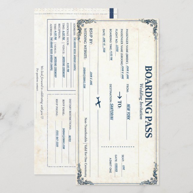 Invitación de boda personalizable con tarjeta de e (Anverso / Reverso)