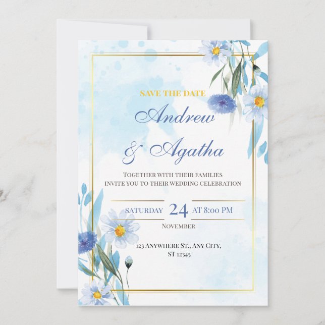 Invitación de boda personalizable para guardar la  (Anverso)