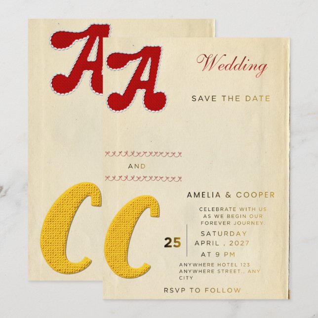 Invitación de boda personalizable – S de tipografí (Anverso / Reverso)