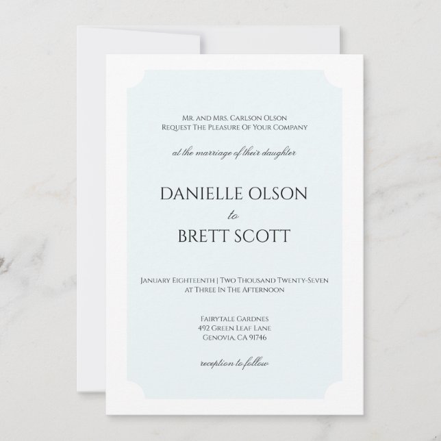 Invitación de boda personalizada azul costera (Anverso)