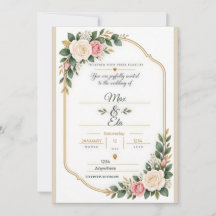 Invitación de boda personalizada con arco de rosa 