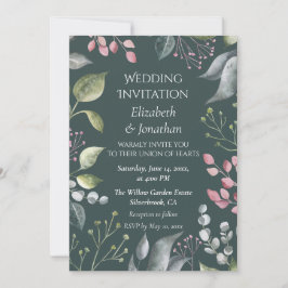 Invitación de boda personalizada con hojas grises
