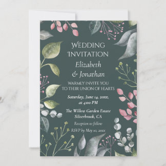 Invitación de boda personalizada con hojas grises