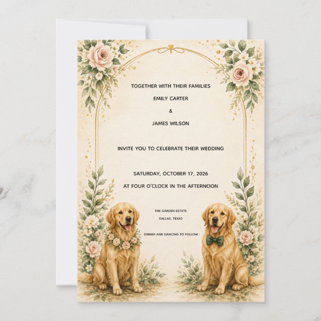 Invitación de boda personalizada con Retriever Dor (Anverso)