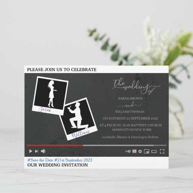 Invitación de boda personalizada con tema de Youtu (Anverso de pie)