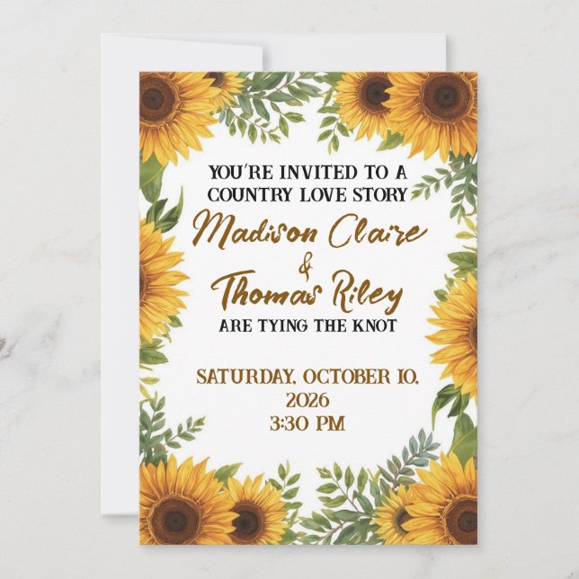 Invitación de boda personalizada de girasol | Rúst (Anverso)