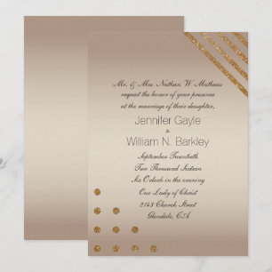 Invitación de boda personalizada de oro y champán