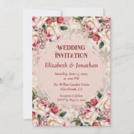 Invitación de boda personalizada de rosas rojas y