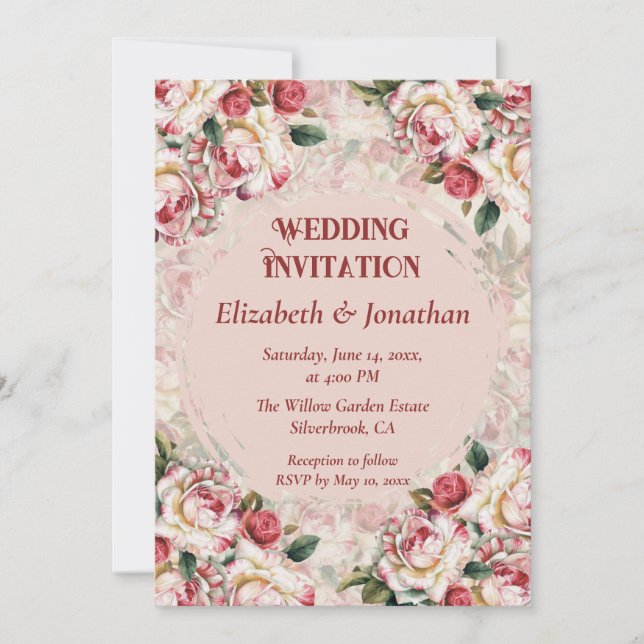 Invitación de boda personalizada de rosas rojas y  (Anverso)