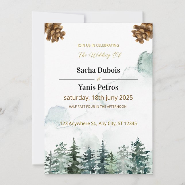 invitación de boda personalizada en las montañas (Anverso)