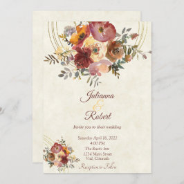 Invitación de boda personalizada floral y dorada d