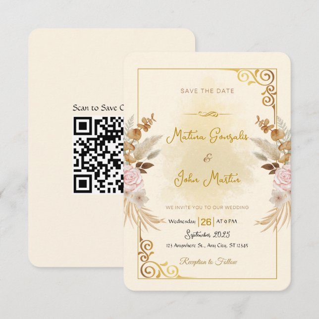 Invitación de boda personalizada para guardar la f (Anverso / Reverso)