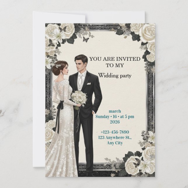 Invitación de boda personalizada para jardín flora (Anverso)