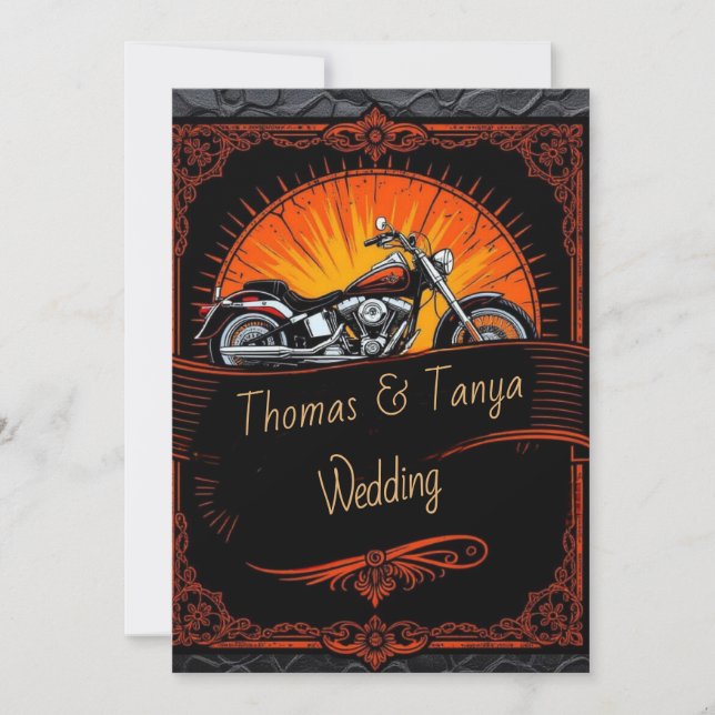 Invitación de boda personalizada para motociclista (Anverso)