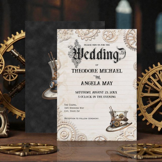 Invitación de boda personalizada Steampunk Beige (Subido por el creador)