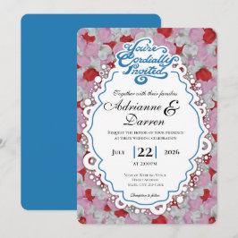 Invitación de Boda Pétalo de Rosa 1 con Letras Azu